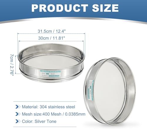 PATIKIL 400 Mesh Lab Sieve, 11.8" Diameter Sifting Screen 304 Stainless Steel