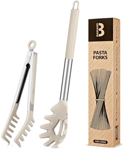 Silicone Spaghetti Spoon & Pasta Tong, Non-Stick Stainless Steel Handle Pasta