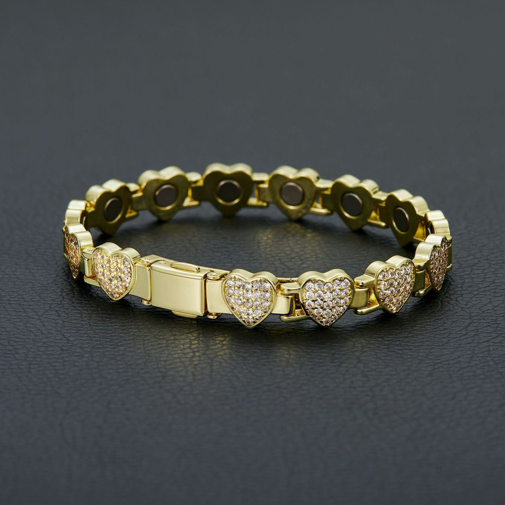 Fashionable Heart-shaped Brass-plated 14K Gold Bracelet