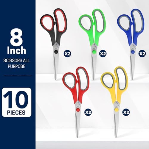 BURVAGY 10 Pack 8" Scissors All Purpose, Heavy Duty Scissors