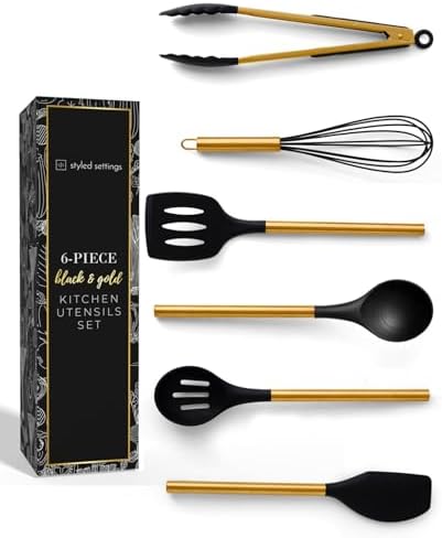 Styled Settings Black and Gold Kitchen Utensils Set