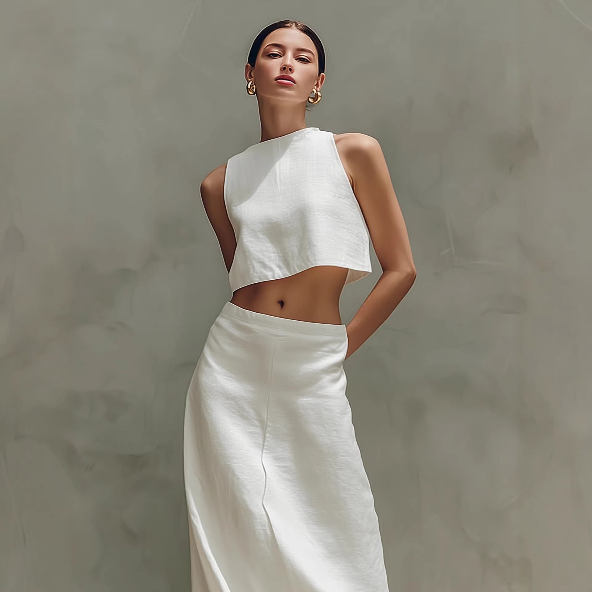 Women's Sleeveless Crop Top and Maxi Skirt Two-Piece Set - Image 2