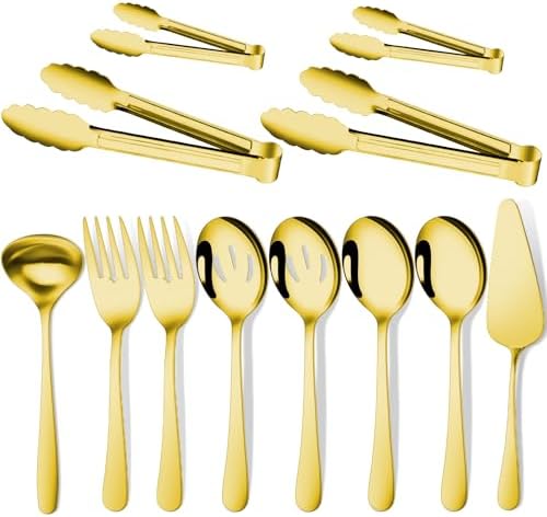 Gisly Gold 12 Pieces Serving Utensils Include Large Serving Spoons, Slotted