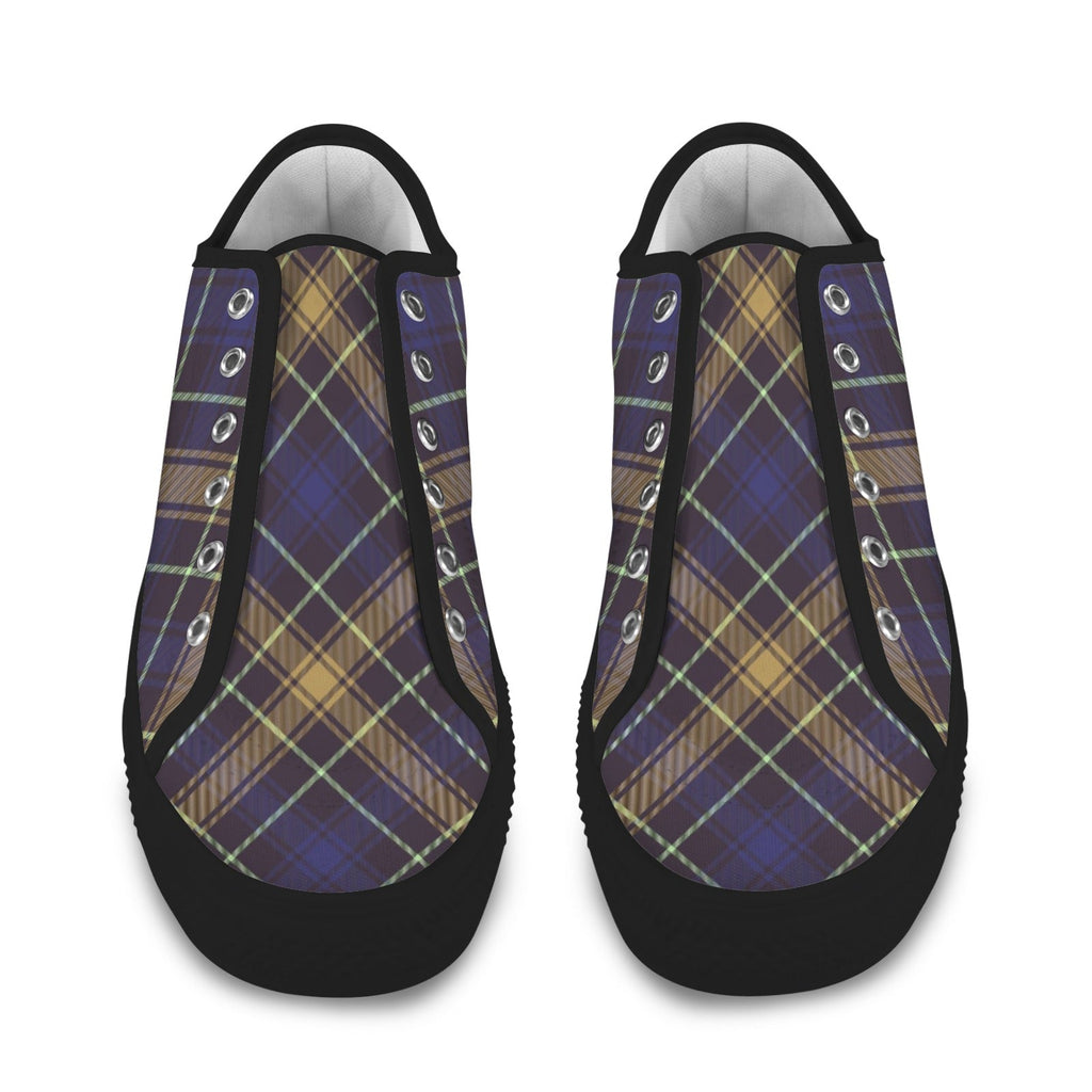 Dark Blue Plaid Low Top Canvas Sneakers for Women - Image 8