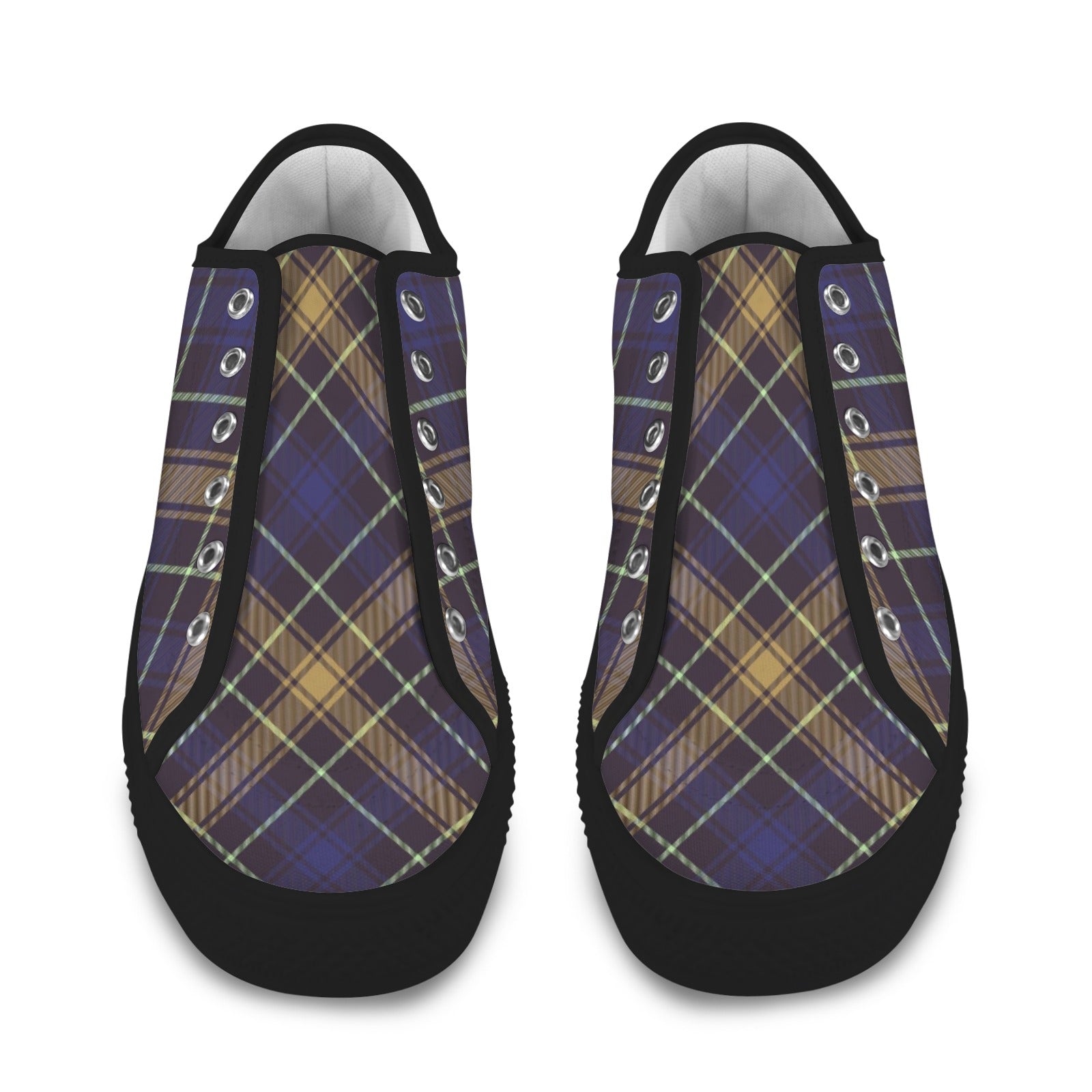 Dark Blue Plaid Low Top Canvas Sneakers for Women - Image 8