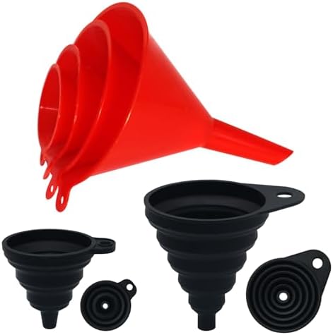 Kitchen Funnel Set 6 Pcs, 2 Collapsible Silicone Funnels