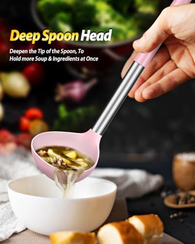 BUNDLEPRO Silicone Soup Ladle and Pasta Spoon Set, 2 Pack