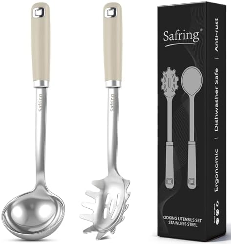 Safring Stainless Steel Soup Ladle and Spaghetti Spoon Set, Heat Resistant