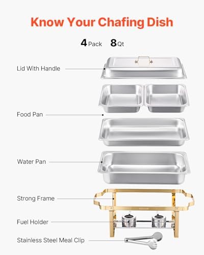 VEVOR Chafing Dish Buffet Set, 8 Qt 4 Pack, Stainless Steel Chafer