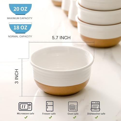 HASENSE Ceramic Cereal Bowls, 20 OZ Soup Bowls