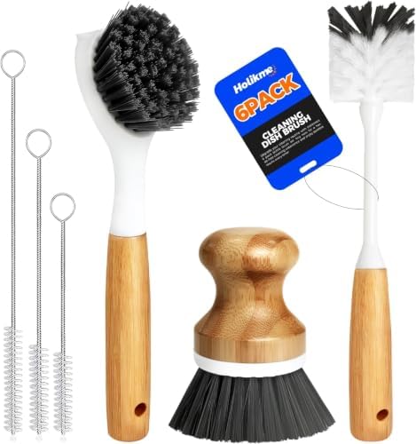 Holikme 6 Pack Dish Brush with Bottle Brush Scrub Brush Straw