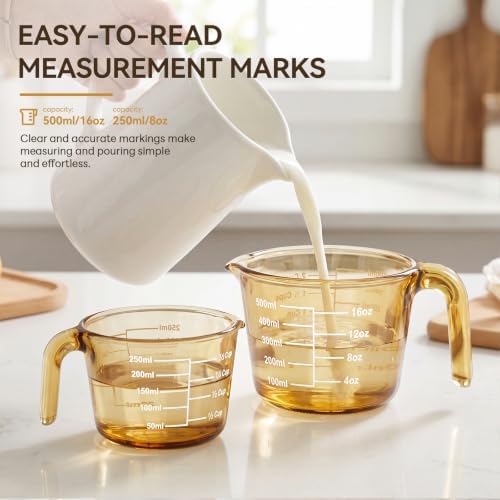 Domensi 3 Pack Glass Measuring Cups, 1& 2 Cup, Measuring Cups
