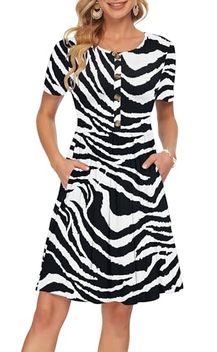 Vanya Maxi Dress in Zebra - Women's Short Sleeve Summer Dress Pleated Button Down Knee Length Dresses with Pockets 2025 Modern