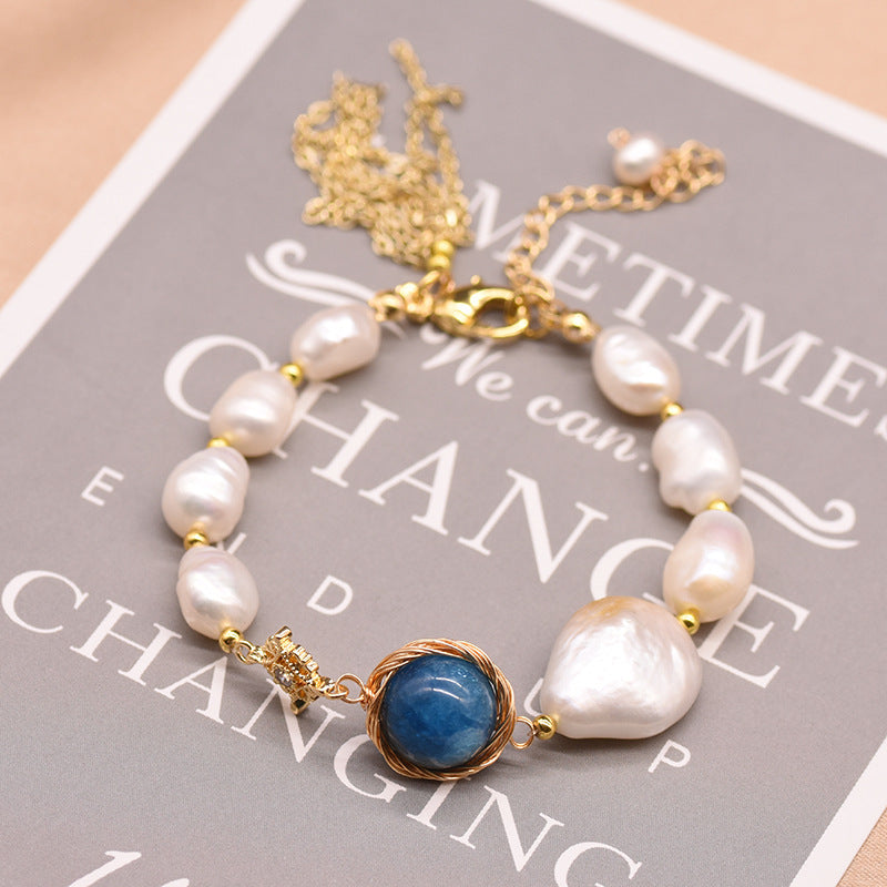 Natural Baroque Pearl And Kyanite Bracelet