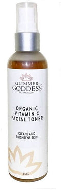 Glimmer Goddess Organic Vitamin C Facial Toner in a clear bottle with white label.