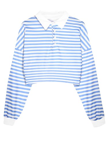 Women's Black Collared Half Button Polo Crop Sweatshirt - Image 26