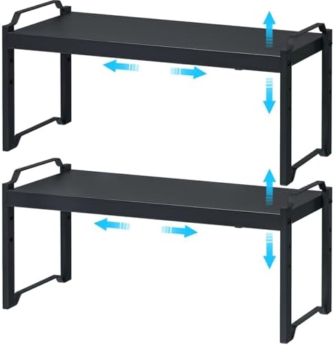 X-cosrack 25.5 Inches 2 Pack Expandable Cabinet Shelves, Stackable Shelf