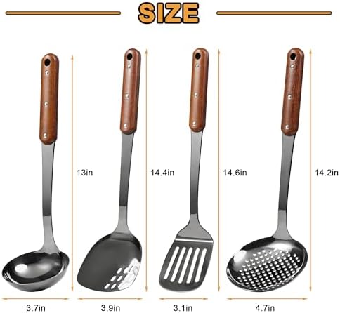 FJNATINH Stainless Steel Wok Spatula, Slotted Spatulas, Skimmer Ladle Tool Set