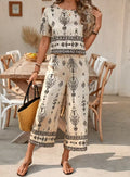 Women's Ethnic Print Two-Piece Crop Top and Straight-Leg Pants Set - Image 6