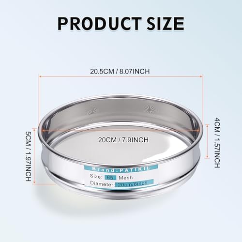 PATIKIL 65 Mesh Lab Sieve, 7.9" Diameter Sifting Screen 304 Stainless Steel