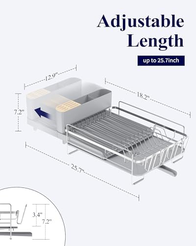 Kitsure Extendable Large Dish Drying Rack, 18.2"-25.7" L x 12.9" W