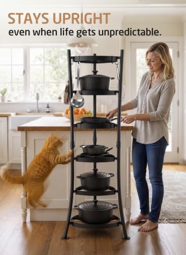 KES 264 Lbs Capacity Freestanding Pot Rack, 6-Tier Cast Iron Cookware Stand