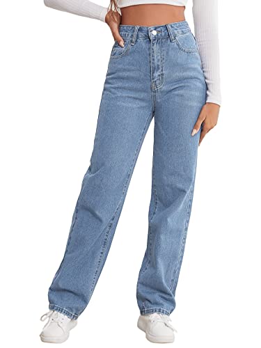 Mom Jeans - MakeMeChic Womens Straight Leg Jeans Casual High Waisted Denim Pants