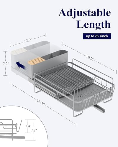Kitsure Extendable Dish Drying Rack, 19.2"-26.7" L x 12.9" W