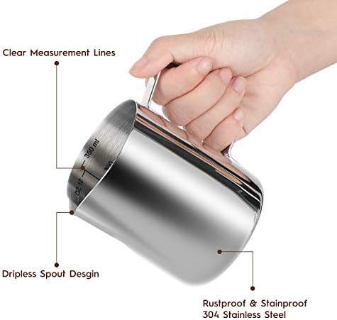 Milk Frothing Pitcher, Thicker Version 350ml 12oz Steaming Pitchers Stainless