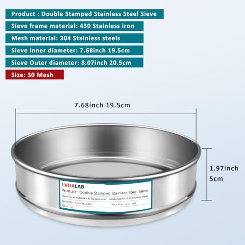 7.9" 304 Stainless Steel Lab Sieve, 30 Mesh Screen Sifter