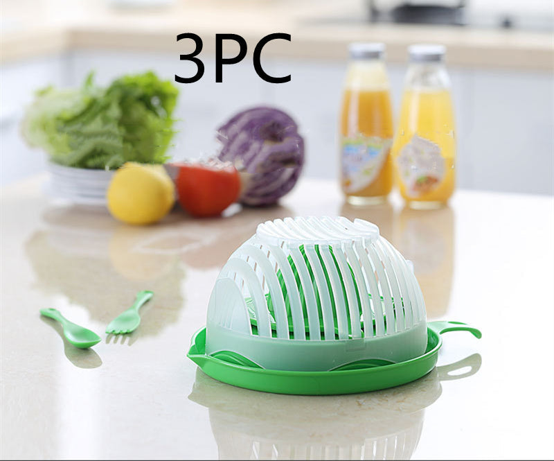 Modern Salad Cutter Bowl - 20cm Functional Kitchen Tool, Green/White