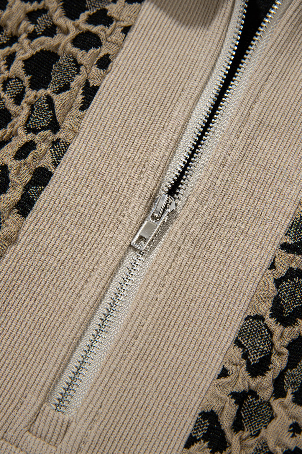 Veda Collar Cuffed Sleeve V-Neck Top in Beige and Black
