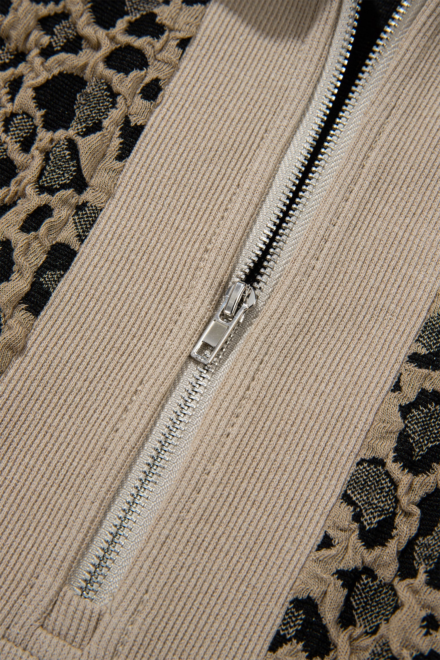 Veda Collar Cuffed Sleeve V-Neck Top in Beige and Black