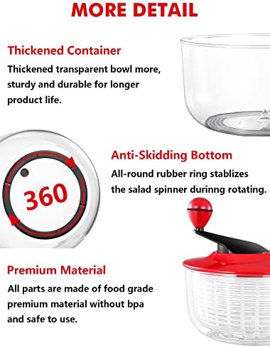 Geedel Large Salad Spinner, 4.5QT Lettuce Dryer