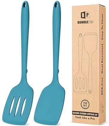 BUNDLEPRO Silicone Spatula, Solid & Slotted Turner, 2 Pack