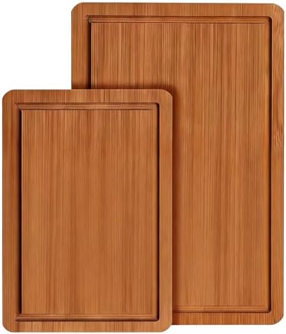 Bamboo Cutting Board Set with Juice Grooves & Built-In Handles