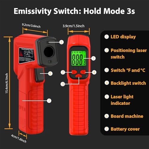 FKM Infrared Thermometer Gun Non-Contact Laser Thermometer Gun -58°F~986°F