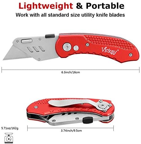 Vickay Folding Utility Knife, Heavy Duty Box Cutter, Razor Knife-Red