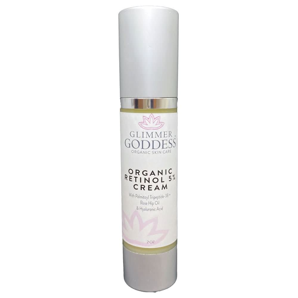 Glimmer Goddess Organic Retinol Face and Neck Cream bottle for anti-aging skincare
