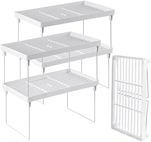 NiHome 4-Pack Stackable Plastic Kitchen Storage Shelf Foldable Rack