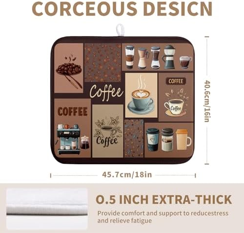 Coffee Theme Dish Drying Mats for Kitchen Counter Absorbent Microfiber Dish