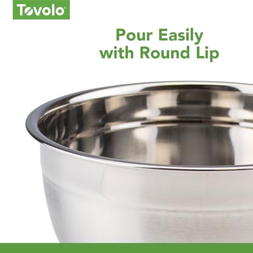 Tovolo Large Stainless Steel Mixing Bowl 5.5 Quart Metal Mixing Bowl