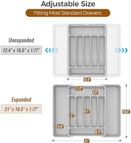 ukeetap Extra Large Expandable Silverware Organizer, Flatware Tray