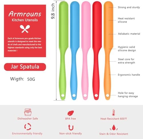 5pcs Silicone Jar Spatulas set, Cake Cream Spatulas Set, 9.8 inch Non-Stick