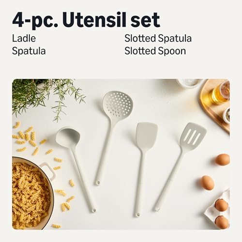 Amazon Basics Silicone Cooking Spoon, Ladle and Spatula Set, Soft Grip Handle