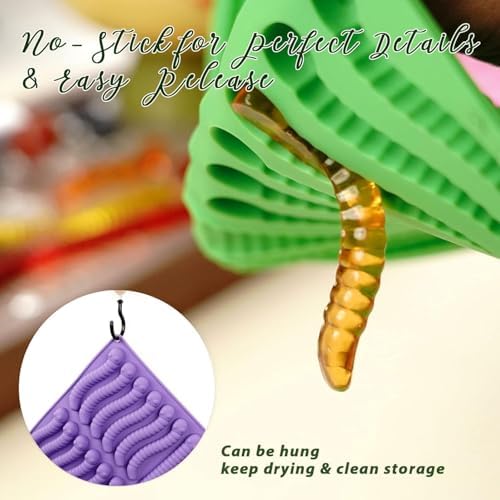 LUSHYUM 4PCS Large 6 ML & 14 ML Gummy Worm Moulds, 60 Total Cavities