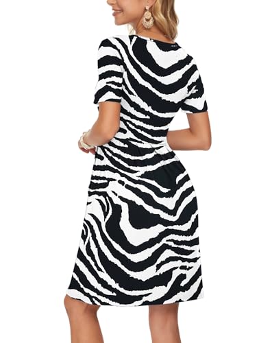 Vanya Maxi Dress in Zebra - Women's Short Sleeve Summer Dress Pleated Button Down Knee Length Dresses with Pockets 2025 Modern