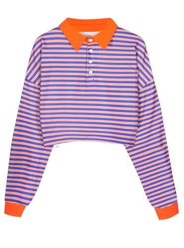 Women's Black Collared Half Button Polo Crop Sweatshirt - Image 10