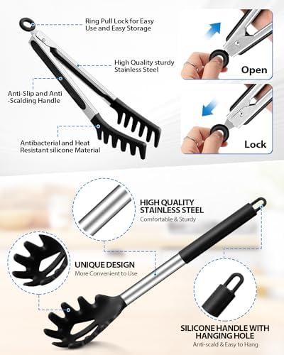 Silicone Spaghetti Spoon and Pasta Tong, Server Fork