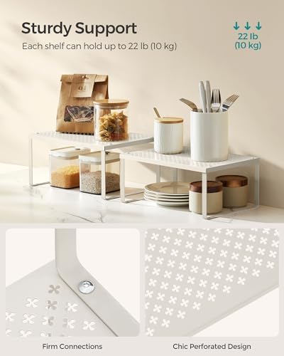 SONGMICS Set of 4 Metal Spice Racks, Stackable Expandable Shelf Risers